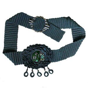 Vintage Crochet Knitted Boho Belt Green Wide